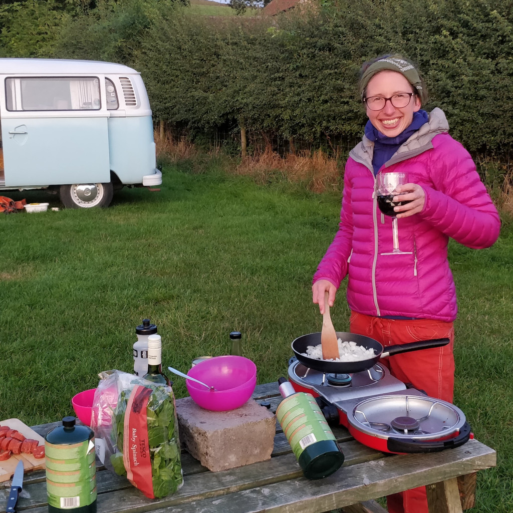 Gemma Scougal campsite cooking near Kildale, Noth York Moors