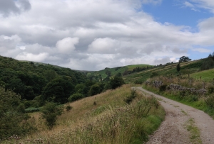 Looking down a country path to Ashfold Side Beck with clouds in the sky