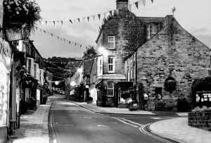 In black and white, Pateley Bridge highstreet at Night
