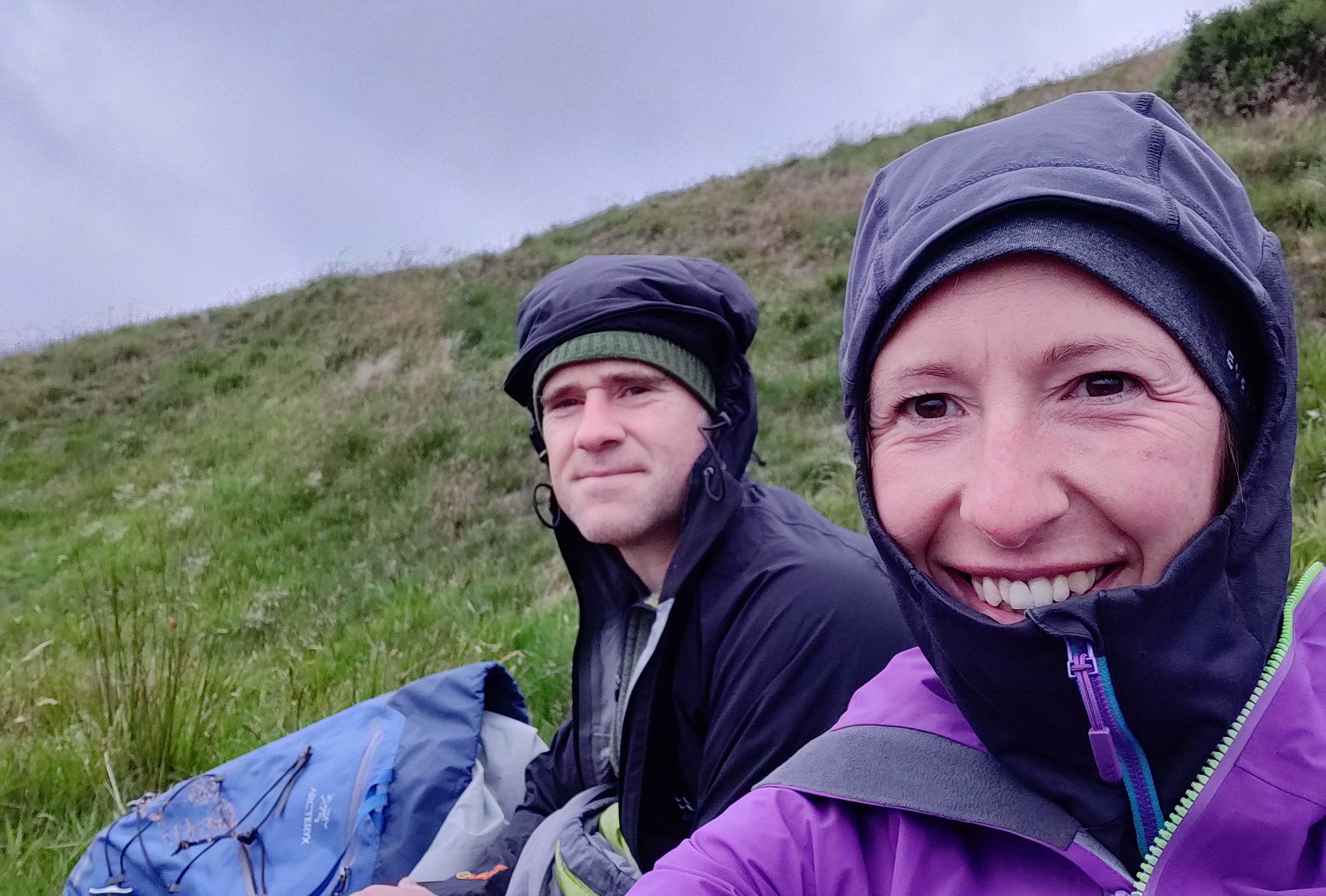 Gemma and Kial on Mam Tor, Peak District after a bivvy night